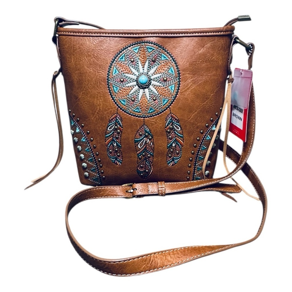 Montana West Brown and turquoise color Crossbody Bag with Medallion Design - Picture 2 of 8